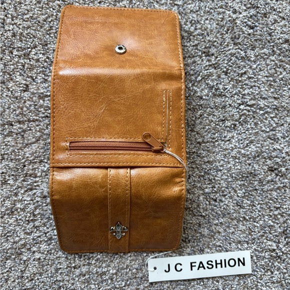 Camel Vegan Leather Wallet with Fleur-de-Lis Accent - Picture 2 of 3